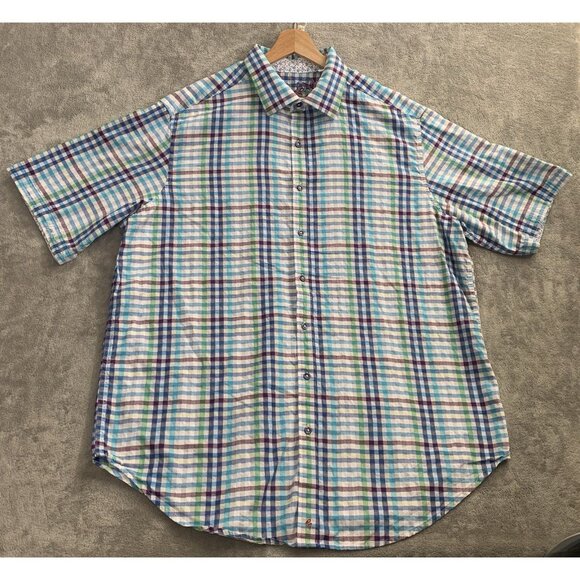 Robert Graham Shirt Men 1XLT XL Tall Short Sleeve Plaid Check Button Up Casual - Picture 1 of 9